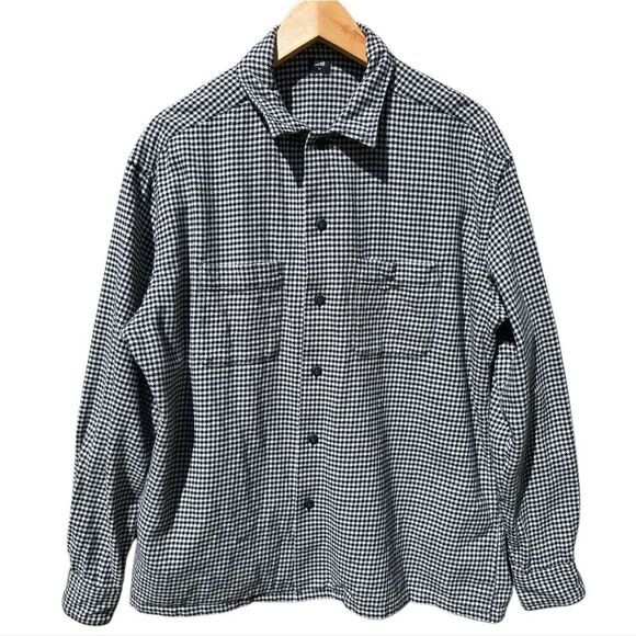 UNIQLO Men's Oversized Houndstooth Open Collar Flannel‎ Shirt Size Medium - Picture 2 of 10